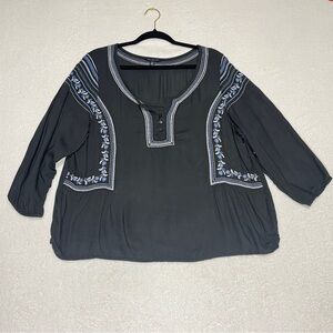 American Eagle Outfitters Women's Peasant Top Gray with Embroidery Boho Size XL